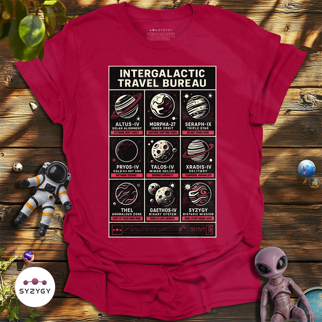 Syzygy Supply T-Shirt Antique Cherry Red / S Intergalactic Travel Bureau T-shirt Space Aliens UFO Apparel