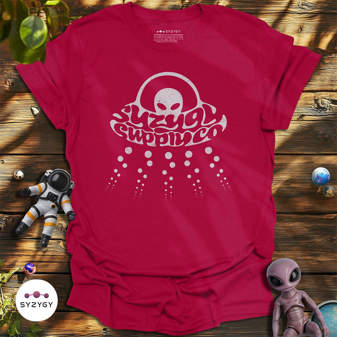 Syzygy Supply T-Shirt Antique Cherry Red / S Stealthy Visitor T-shirt Space Aliens UFO Apparel