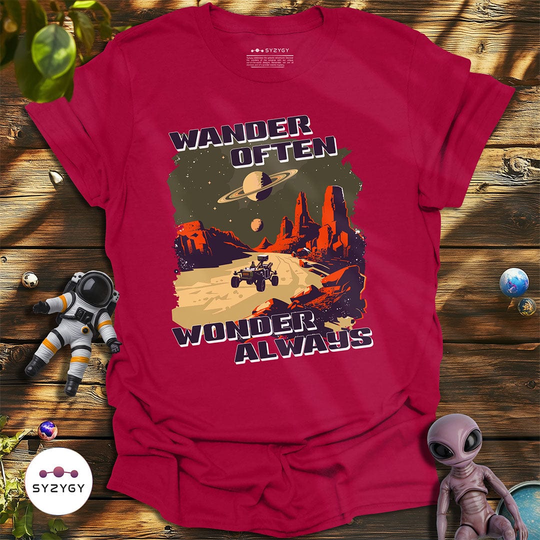 Syzygy Supply T-Shirt Antique Cherry Red / S Wander Often, Wonder Always T-shirt Space Aliens UFO Apparel