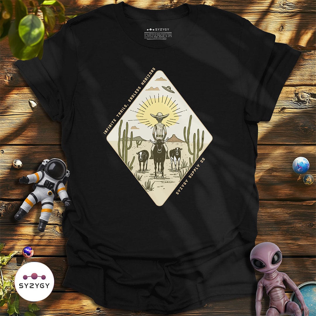 Syzygy Supply T-Shirt Black / S Infinite Trails, Endless Horizons T-shirt Space Aliens UFO Apparel