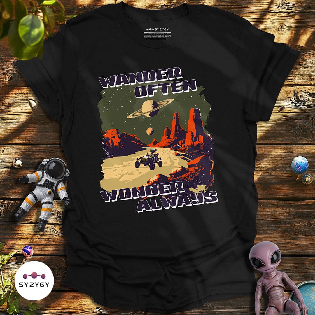 Syzygy Supply T-Shirt Black / S Wander Often, Wonder Always T-shirt Space Aliens UFO Apparel