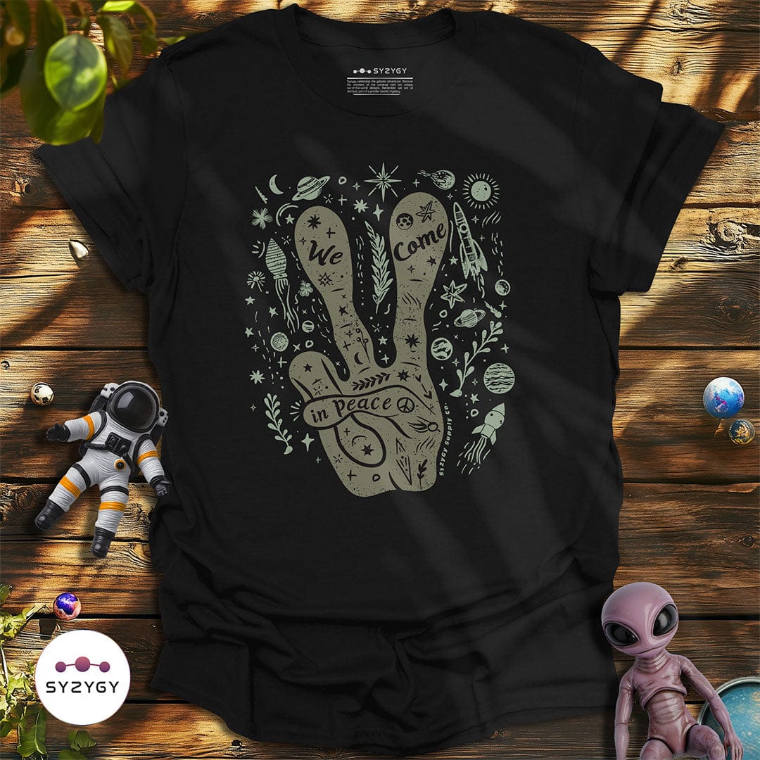 Syzygy Supply T-Shirt Black / S We Come in Peace T-shirt Space Aliens UFO Apparel