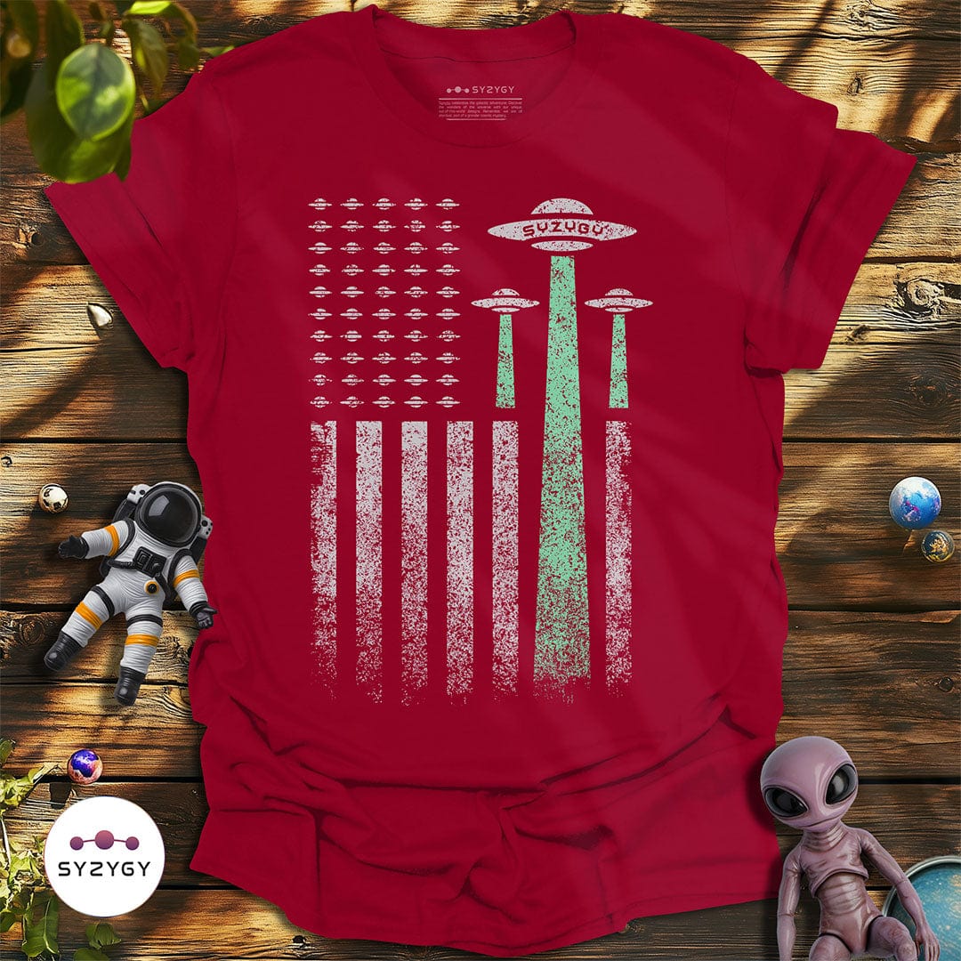 Syzygy Supply T-Shirt Cardinal Red / S Thin Green Line T-shirt Space Aliens UFO Apparel