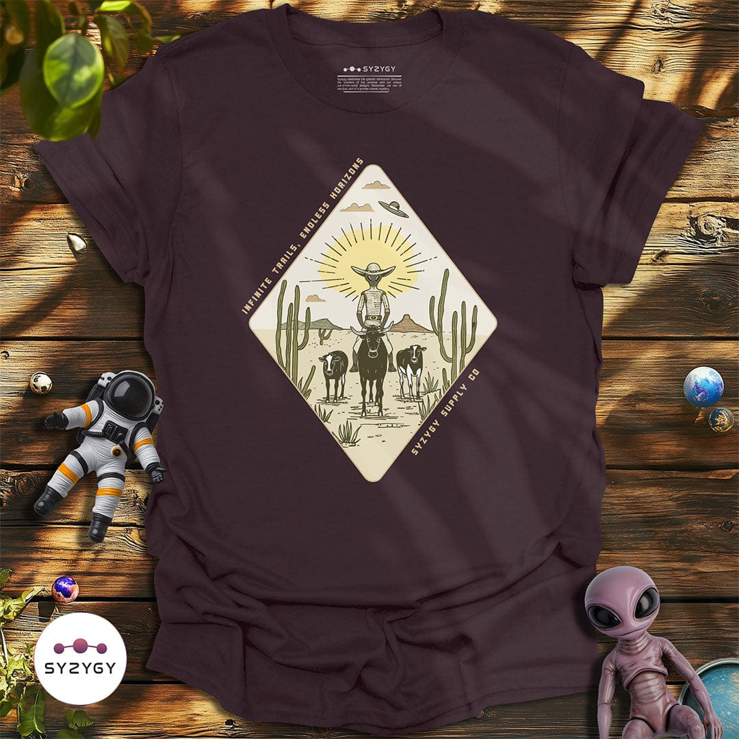 Syzygy Supply T-Shirt Dark Chocolate / S Infinite Trails, Endless Horizons T-shirt Space Aliens UFO Apparel