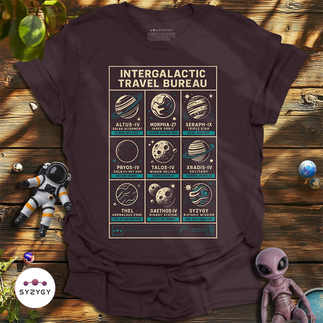 Syzygy Supply T-Shirt Dark Chocolate / S Intergalactic Travel Bureau T-shirt Space Aliens UFO Apparel