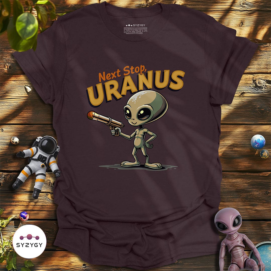 Syzygy Supply T-Shirt Dark Chocolate / S Next Stop, Uranus T-shirt Space Aliens UFO Apparel