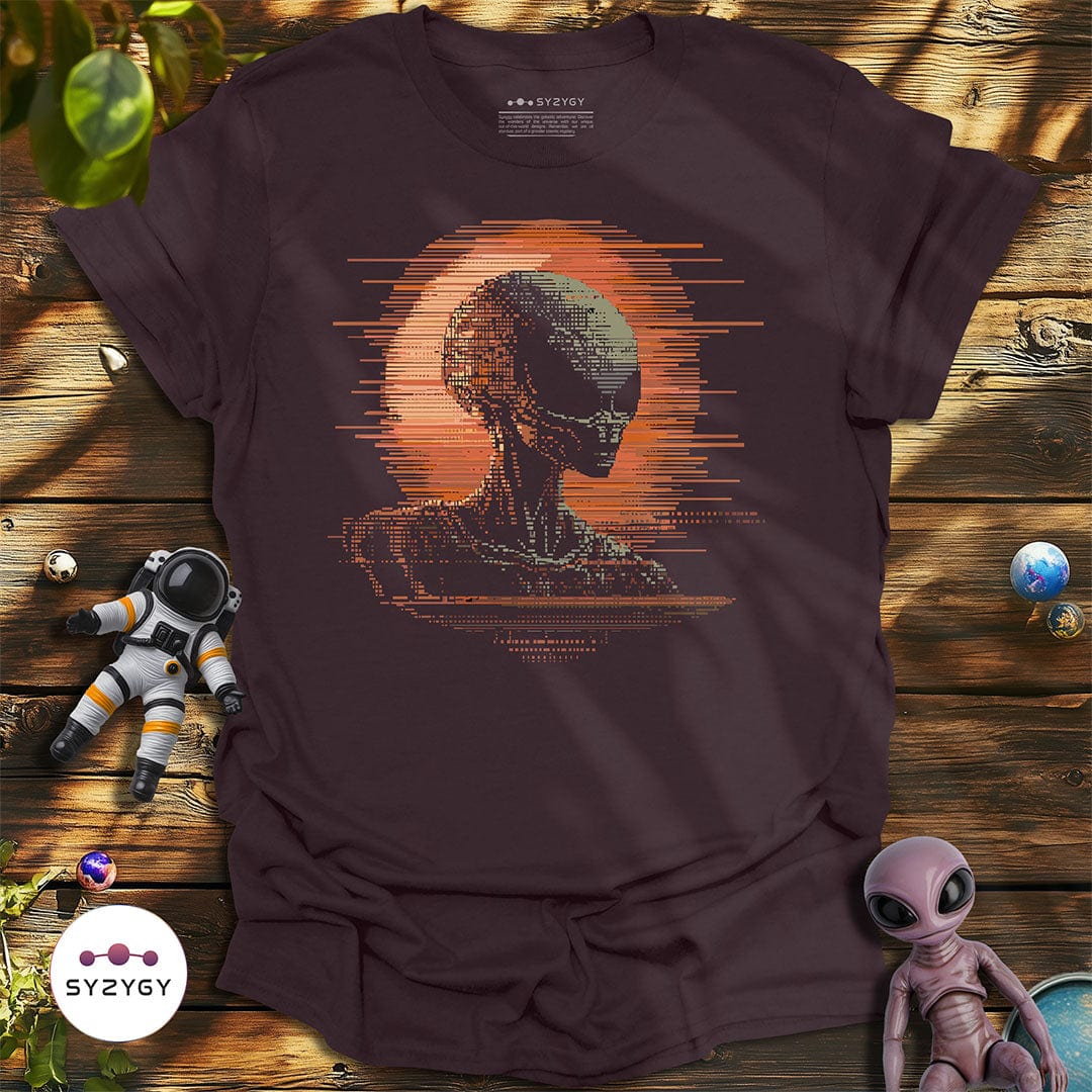 Syzygy Supply T-Shirt Dark Chocolate / S Pixelated Presence T-shirt Space Aliens UFO Apparel