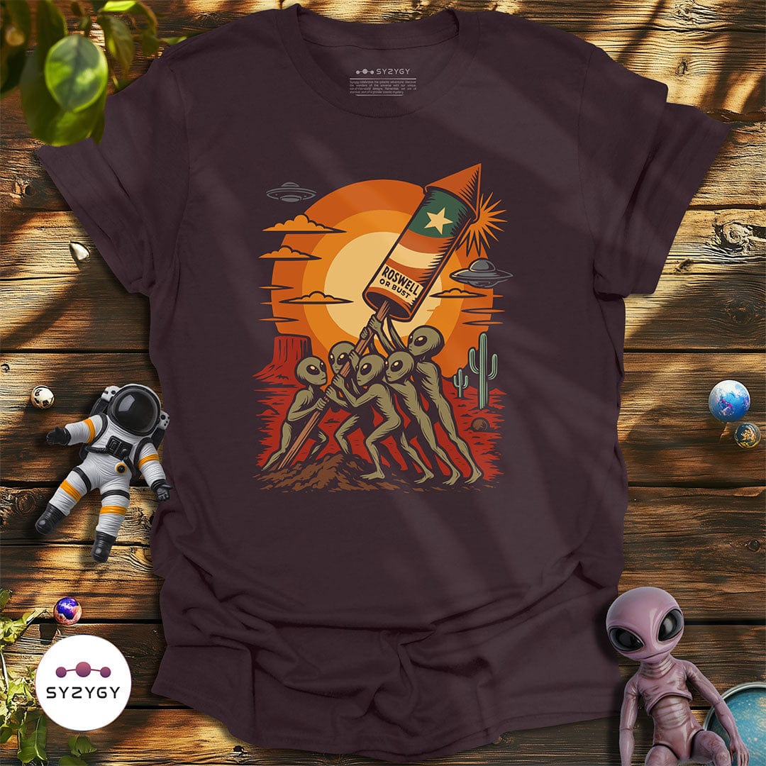 Syzygy Supply T-Shirt Dark Chocolate / S Stars Stripes & Saucers T-shirt Space Aliens UFO Apparel