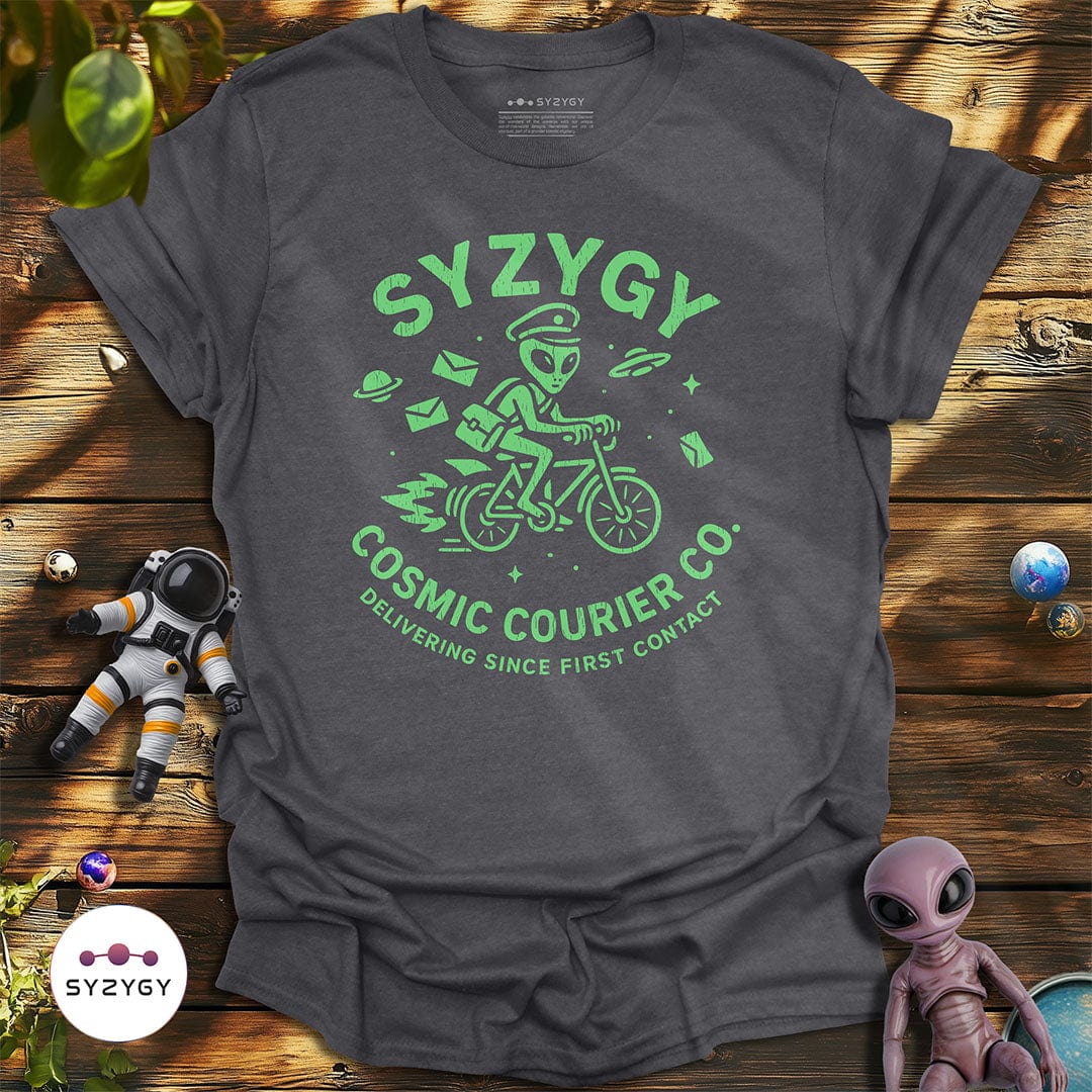 Syzygy Supply T-Shirt Dark Heather Grey / S Cosmic Courier T-shirt Space Aliens UFO Apparel