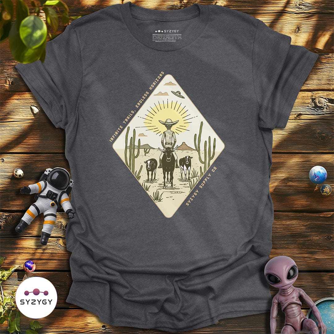 Syzygy Supply T-Shirt Dark Heather Grey / S Infinite Trails, Endless Horizons T-shirt Space Aliens UFO Apparel