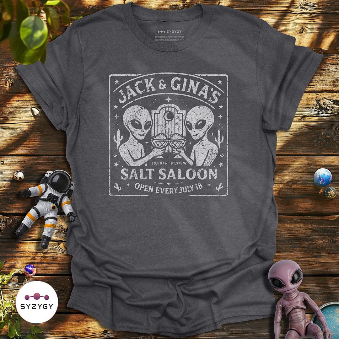 Syzygy Supply T-Shirt Dark Heather Grey / S Jack & Gina's Salt Saloon T-shirt Space Aliens UFO Apparel