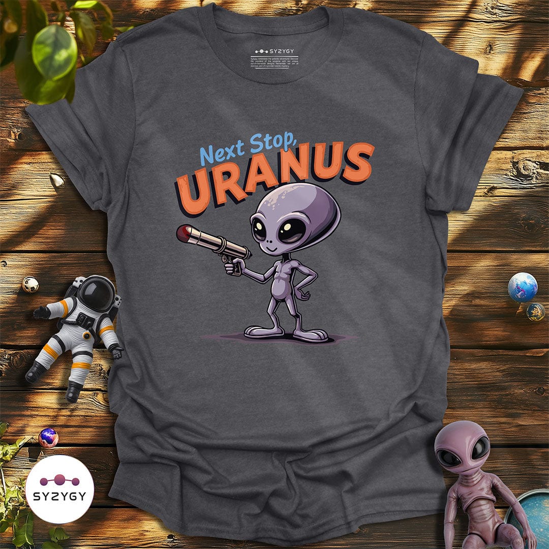 Syzygy Supply T-Shirt Dark Heather Grey / S Next Stop, Uranus T-shirt Space Aliens UFO Apparel