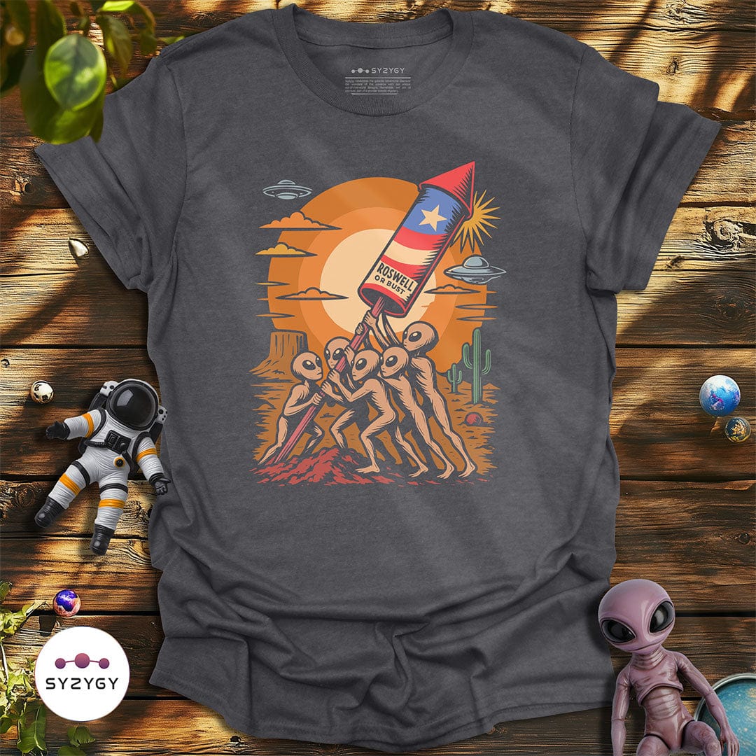 Syzygy Supply T-Shirt Dark Heather Grey / S Stars Stripes & Saucers T-shirt Space Aliens UFO Apparel