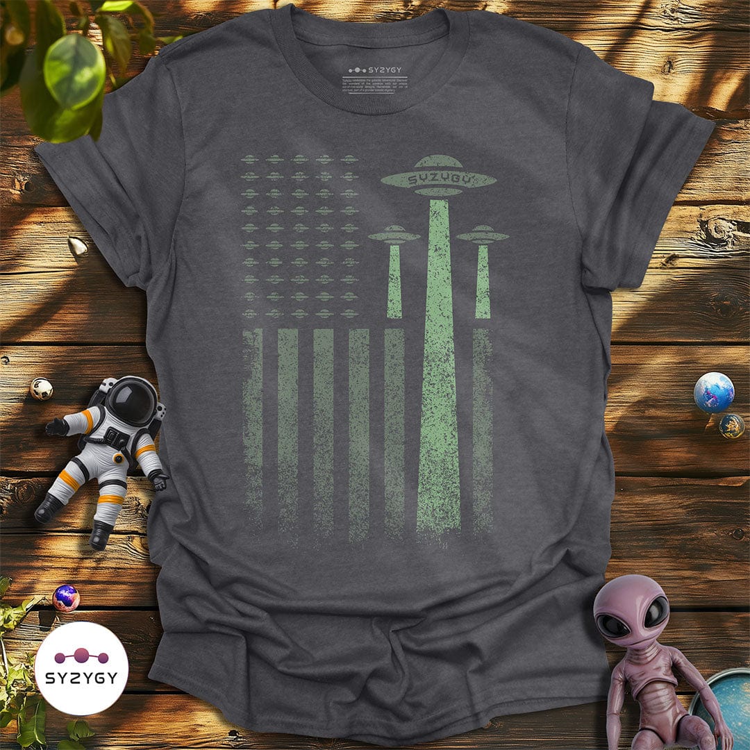 Syzygy Supply T-Shirt Dark Heather Grey / S Thin Green Line T-shirt Space Aliens UFO Apparel