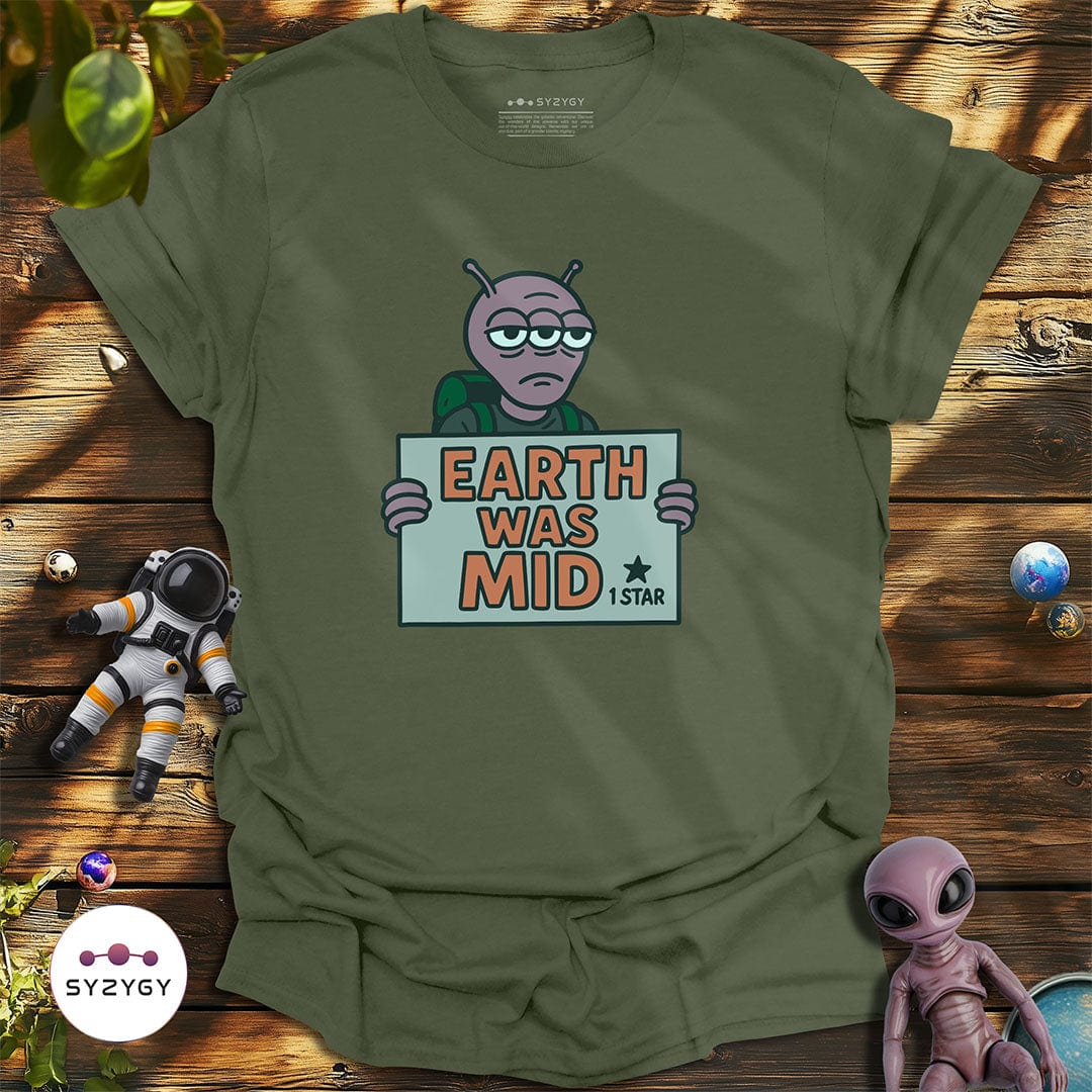 Syzygy Supply T-Shirt Earth Was Mid T-shirt Space Aliens UFO Apparel