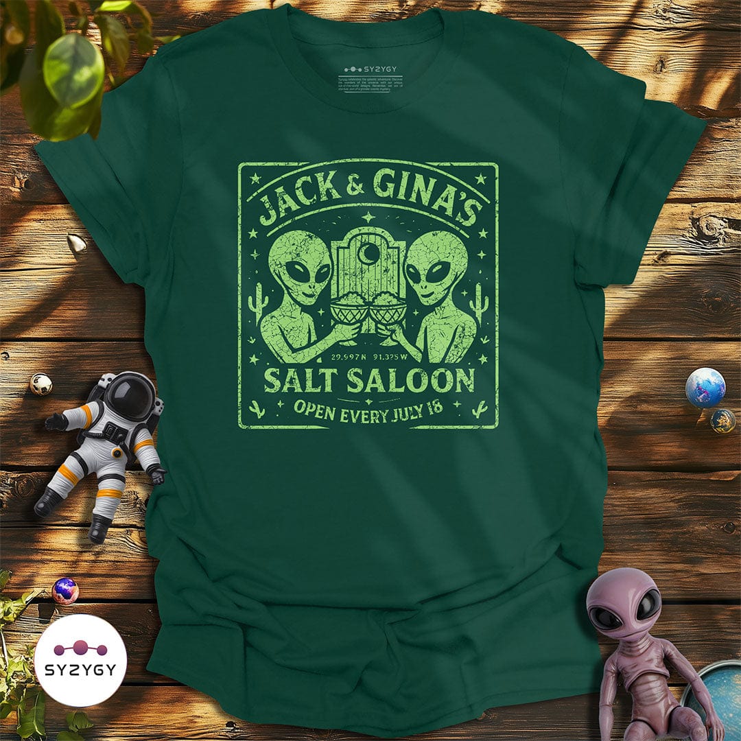 Syzygy Supply T-Shirt Forest Green / S Jack & Gina's Salt Saloon T-shirt Space Aliens UFO Apparel