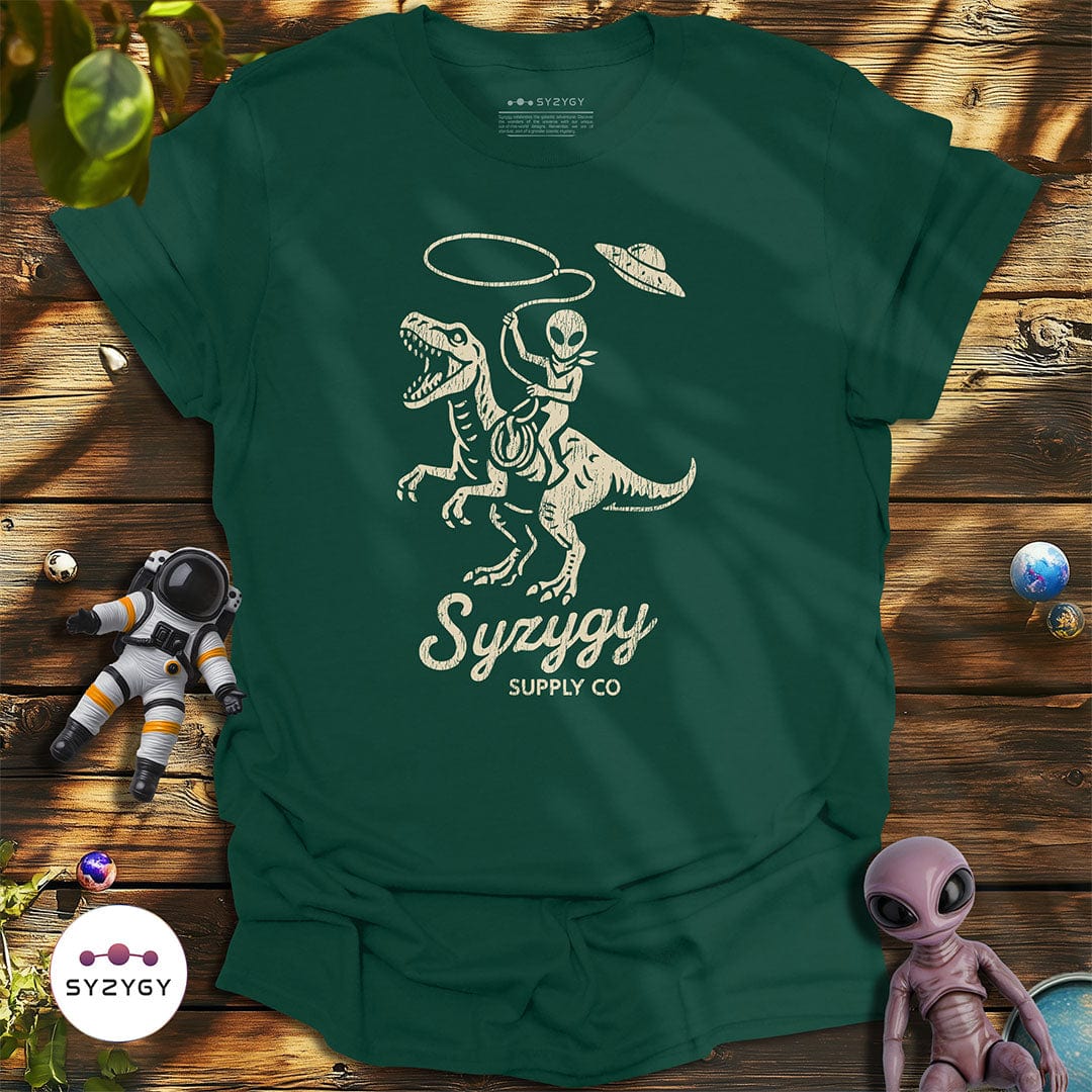Syzygy Supply T-Shirt Forest Green / S Jurassic Space Cowboy T-shirt Space Aliens UFO Apparel