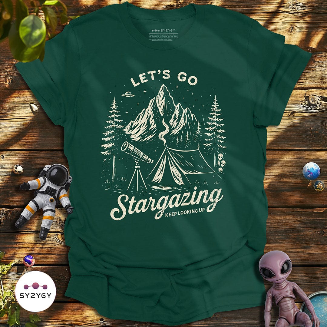 Syzygy Supply T-Shirt Forest Green / S Let's Go Stargazing T-shirt Space Aliens UFO Apparel