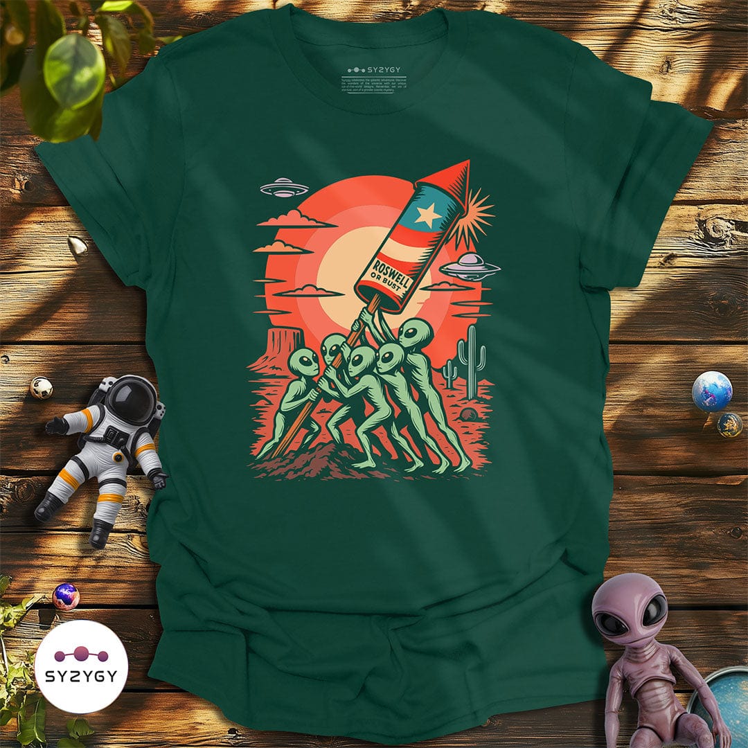 Syzygy Supply T-Shirt Forest Green / S Stars Stripes & Saucers T-shirt Space Aliens UFO Apparel