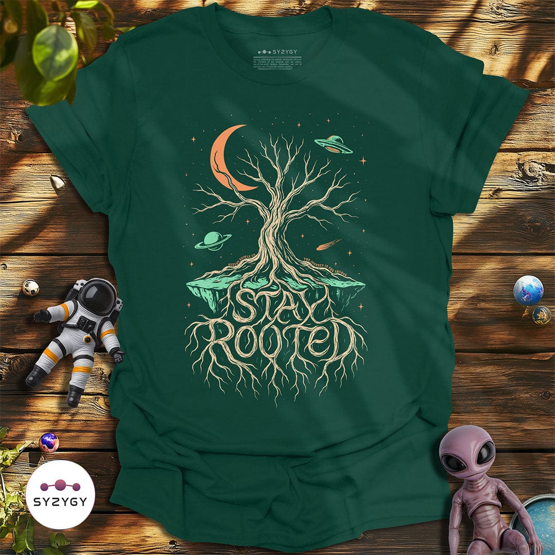 Syzygy Supply T-Shirt Forest Green / S Stay Rooted T-shirt Space Aliens UFO Apparel