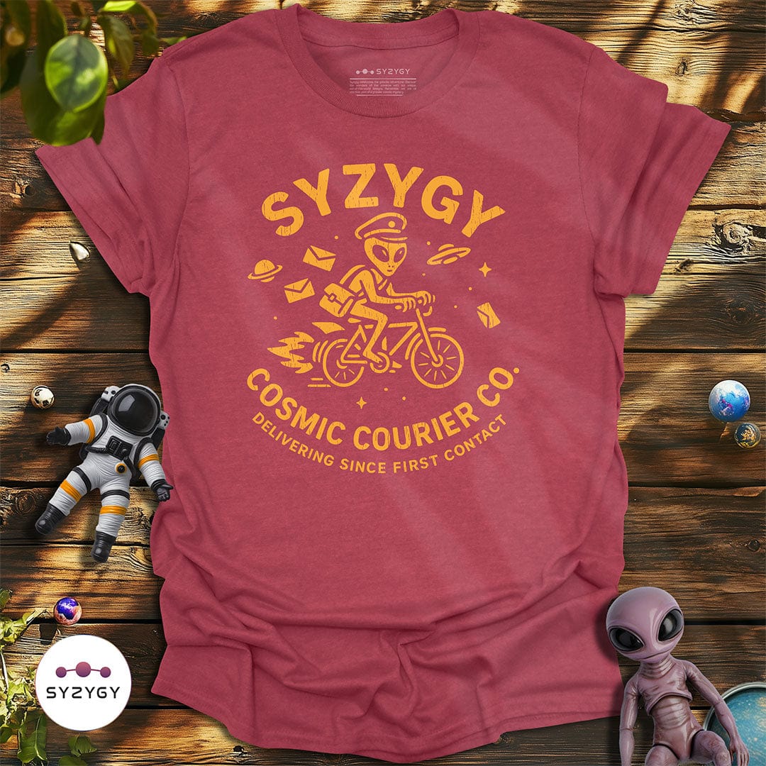 Syzygy Supply T-Shirt Heather Cardinal / S Cosmic Courier T-shirt Space Aliens UFO Apparel