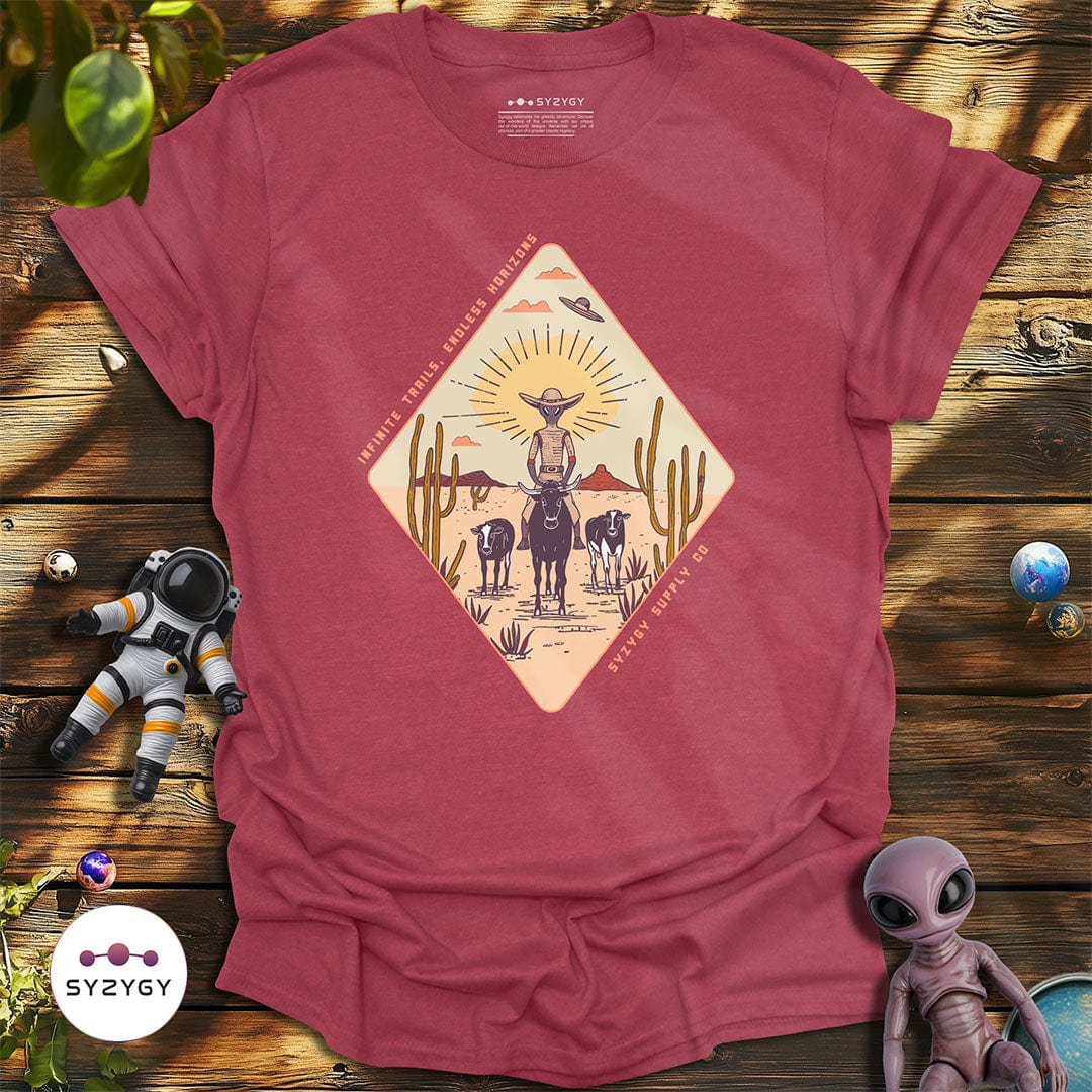Syzygy Supply T-Shirt Heather Cardinal / S Infinite Trails, Endless Horizons T-shirt Space Aliens UFO Apparel