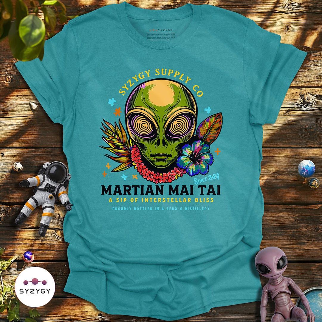 Syzygy Supply T-Shirt Heather Galapagos Blue / S Martian Mai Tai T-shirt Space Aliens UFO Apparel