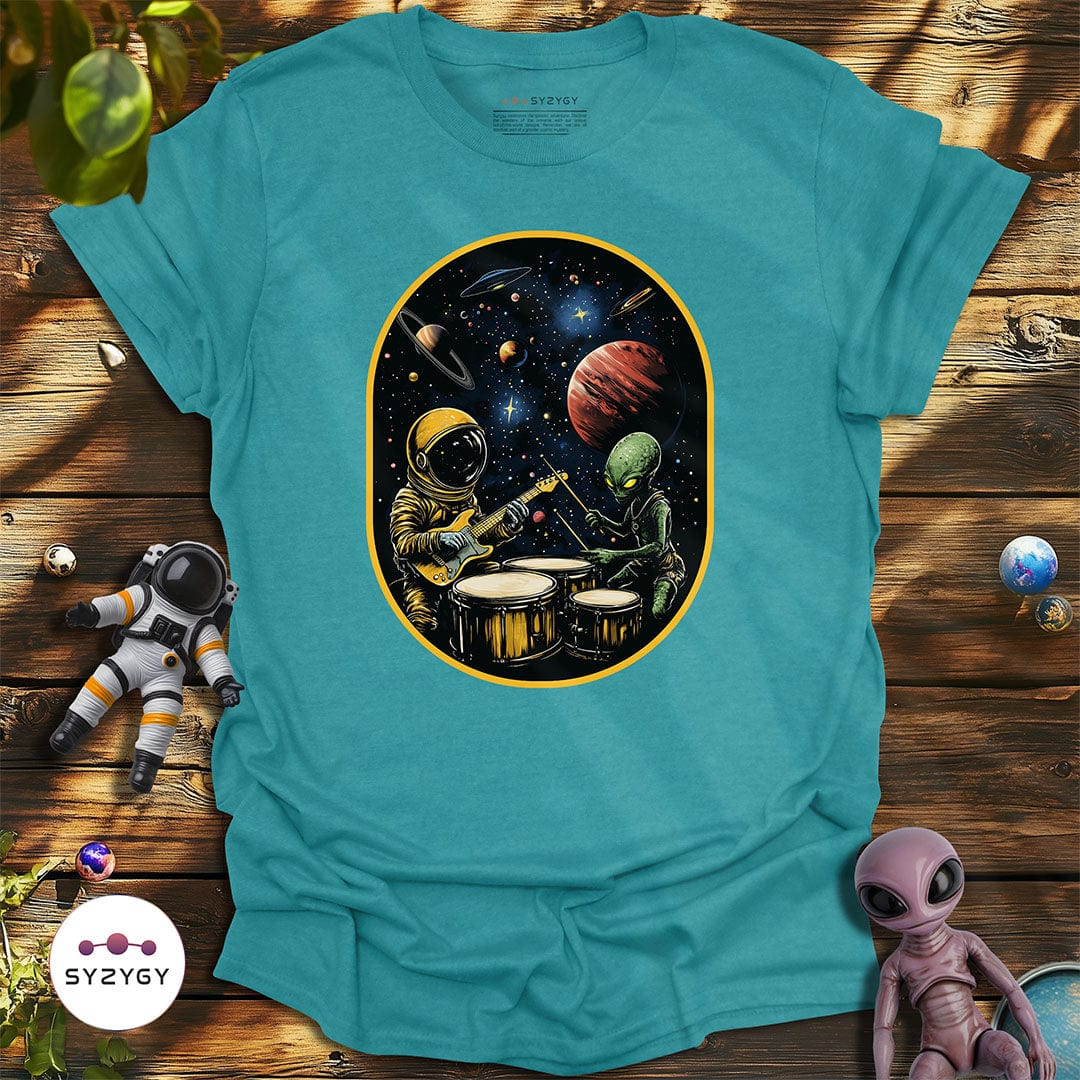 Syzygy Supply T-Shirt Heather Galapagos Blue / S Space Jammin' T-shirt Space Aliens UFO Apparel