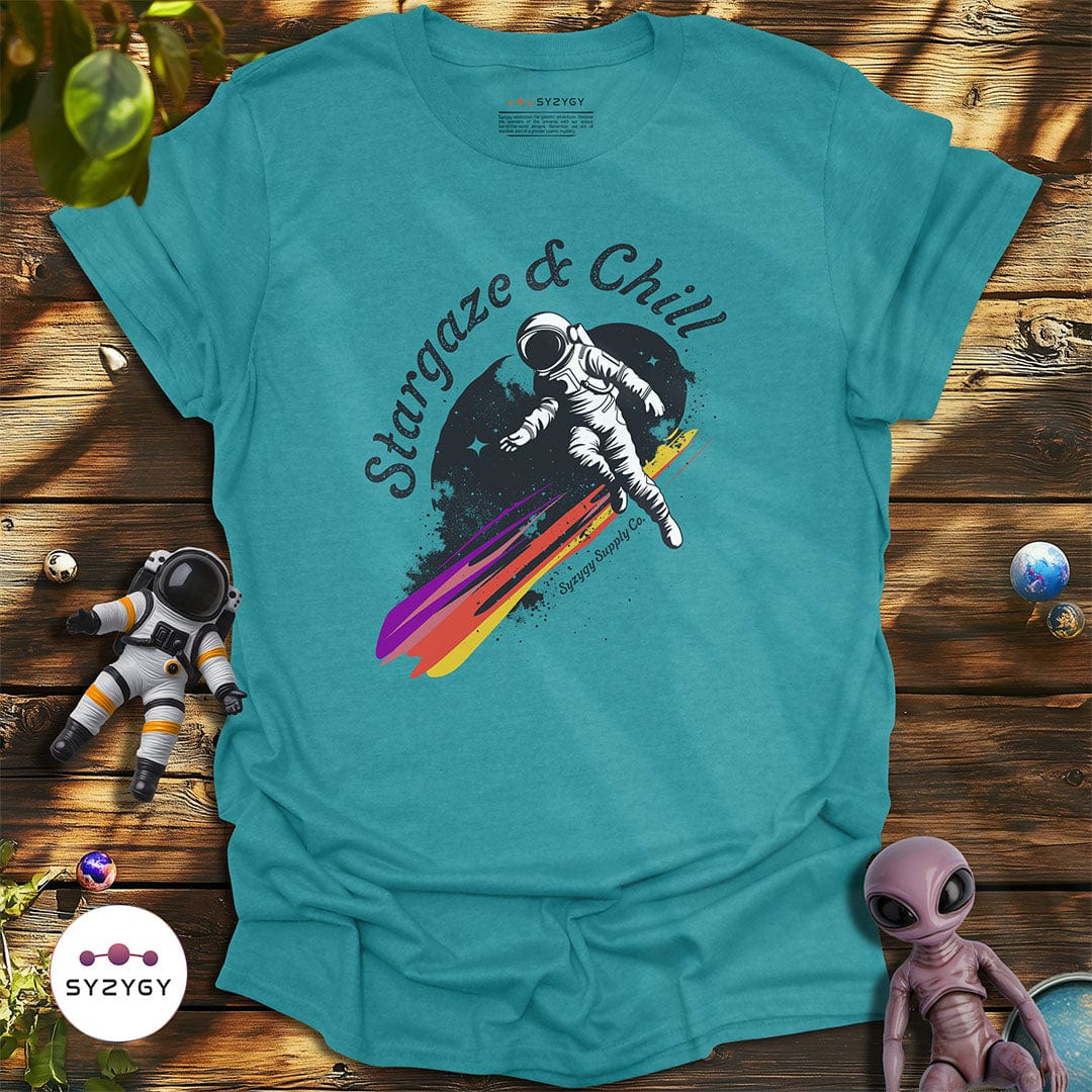 Syzygy Supply T-Shirt Heather Galapagos Blue / S Stargaze & Chill T-shirt Space Aliens UFO Apparel