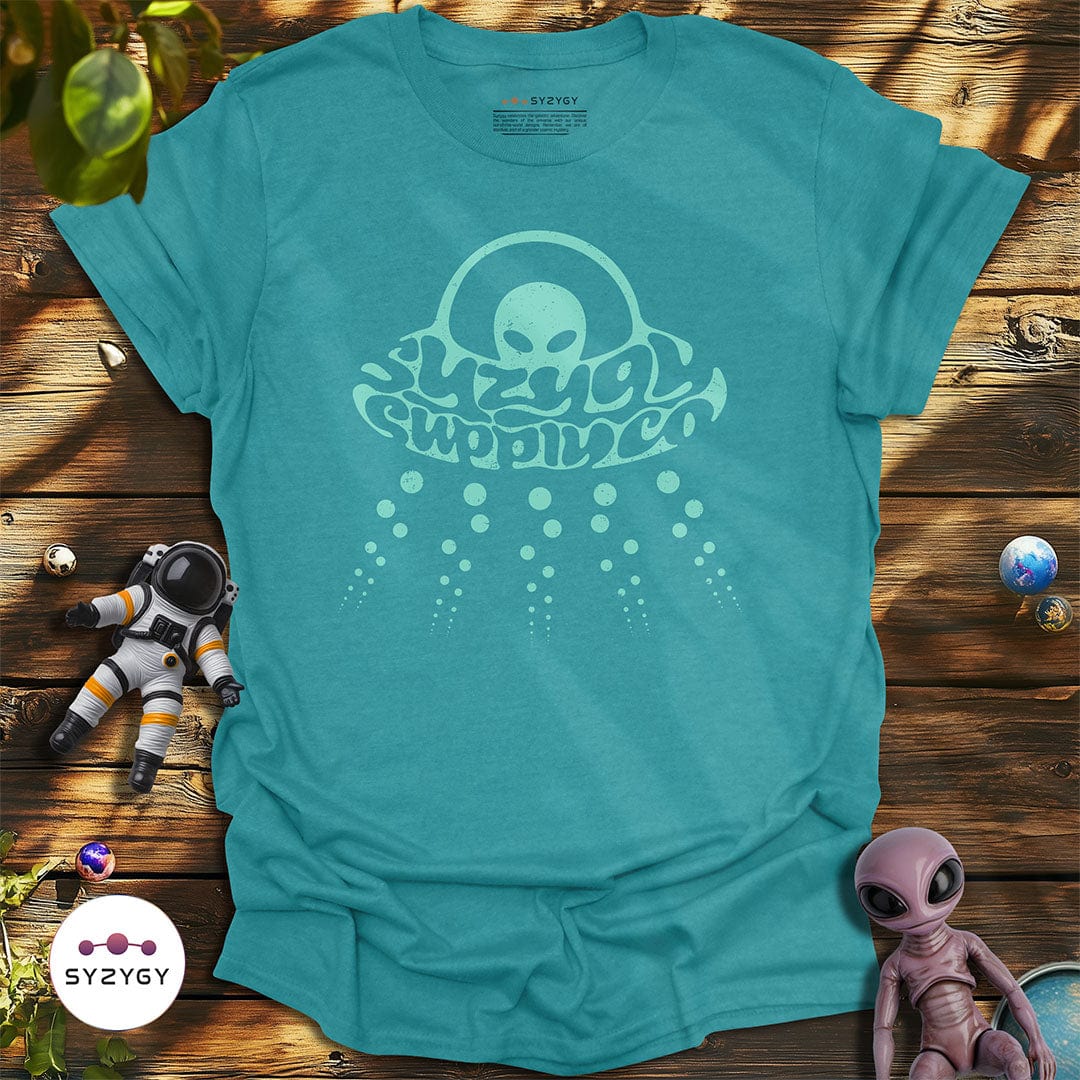 Syzygy Supply T-Shirt Heather Galapagos Blue / S Stealthy Visitor T-shirt Space Aliens UFO Apparel