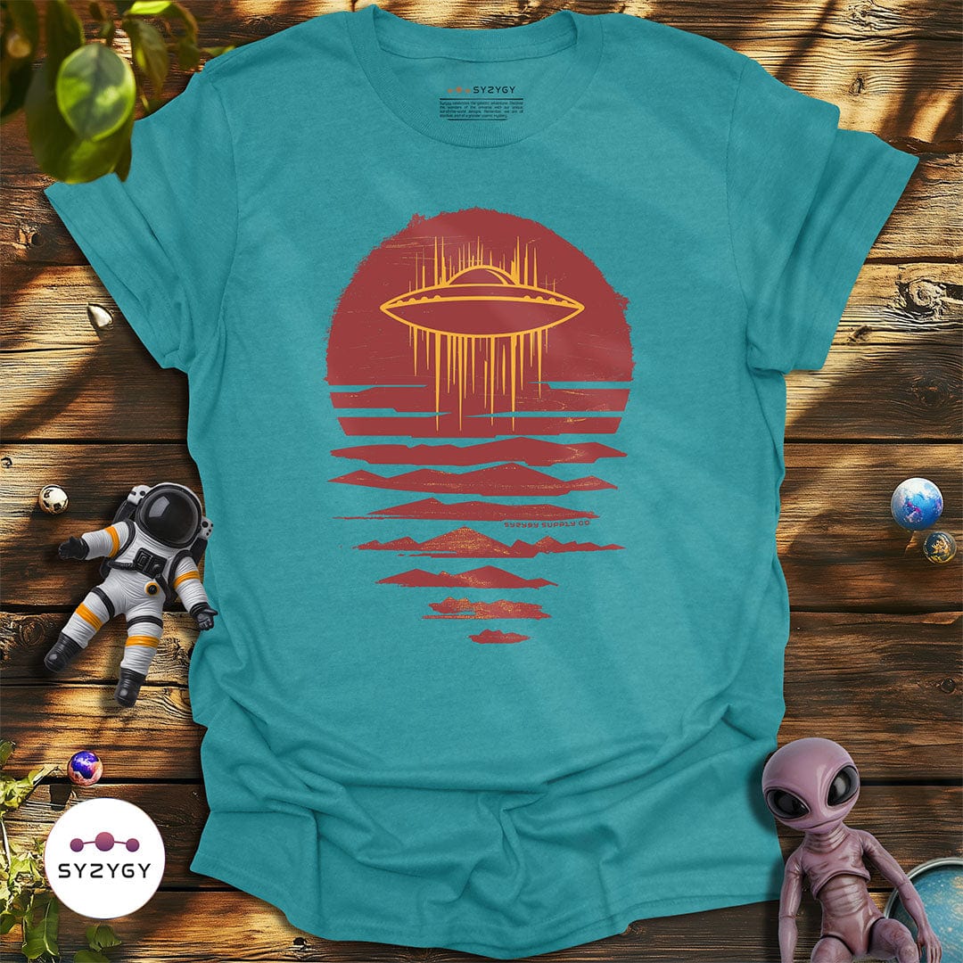 Syzygy Supply T-Shirt Heather Galapagos Blue / S Sunset Sighting T-shirt Space Aliens UFO Apparel