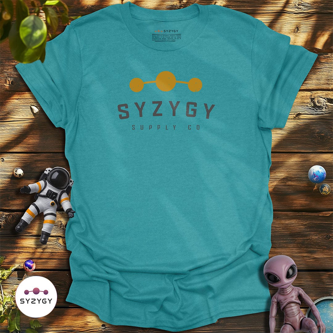Syzygy Supply T-Shirt Heather Galapagos Blue / S Syzygy Logo T-shirt Space Aliens UFO Apparel