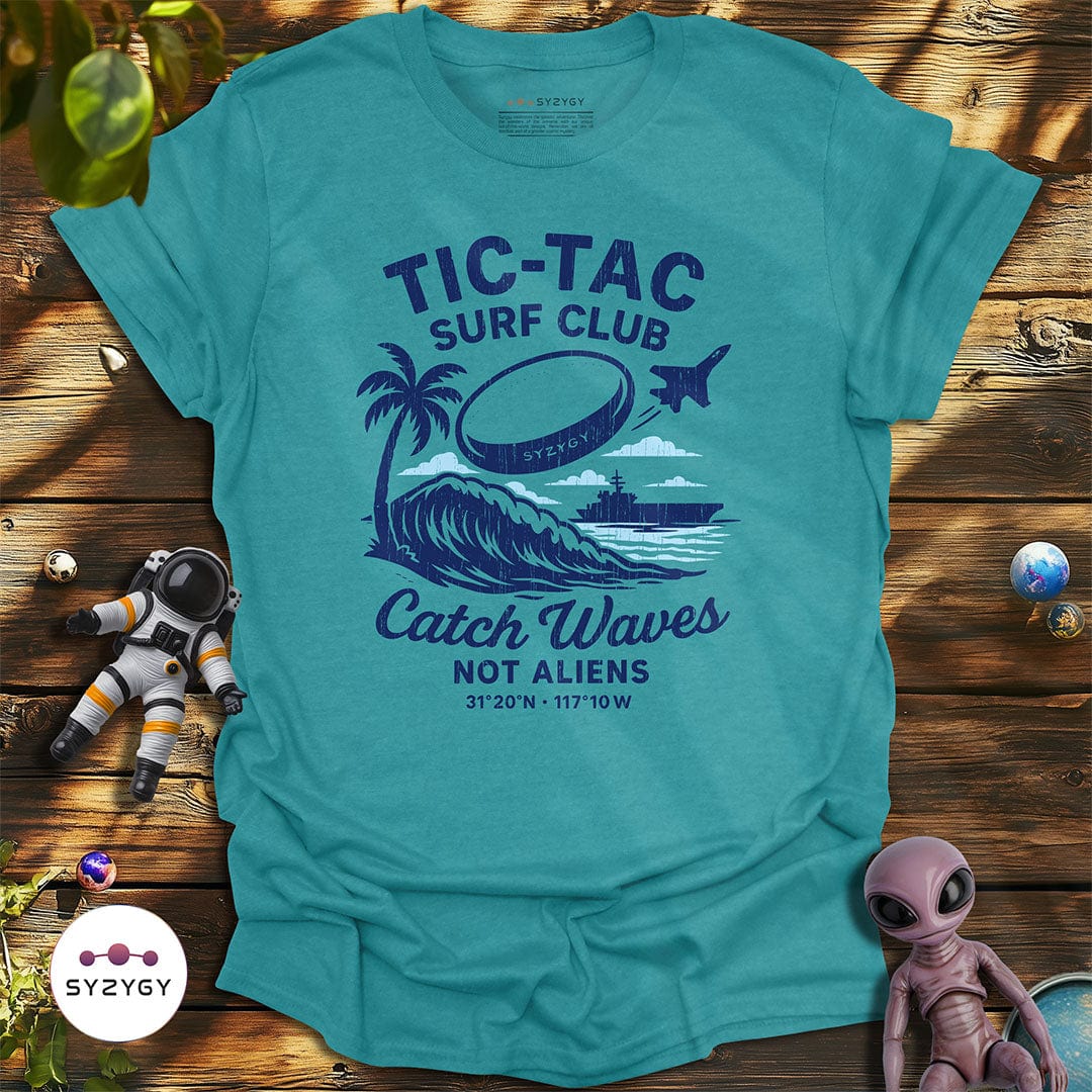 Syzygy Supply T-Shirt Heather Galapagos Blue / S Tic-Tac Surf Club T-shirt Space Aliens UFO Apparel