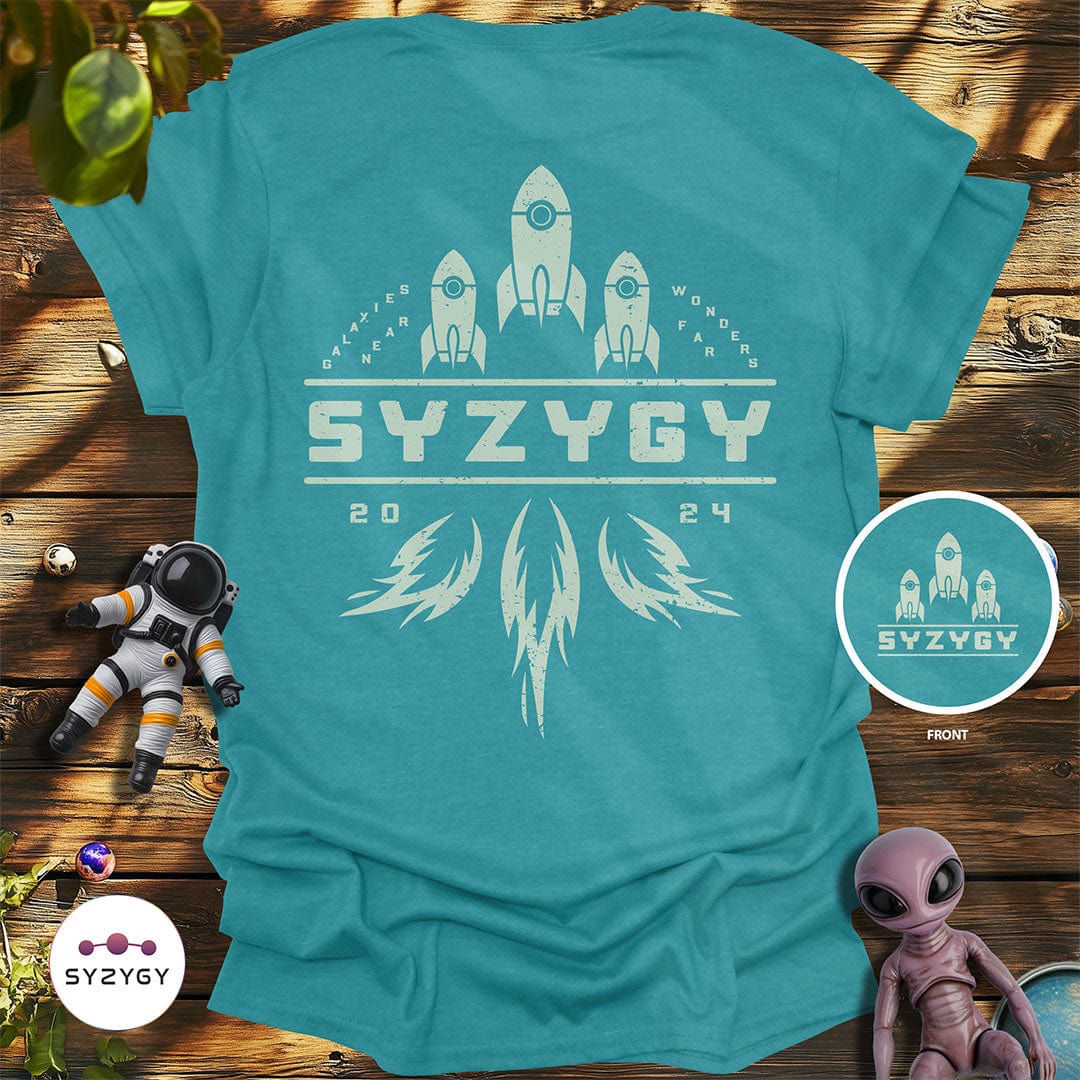 Syzygy Supply T-Shirt Heather Galapagos Blue / S Triple Burn T-shirt Space Aliens UFO Apparel