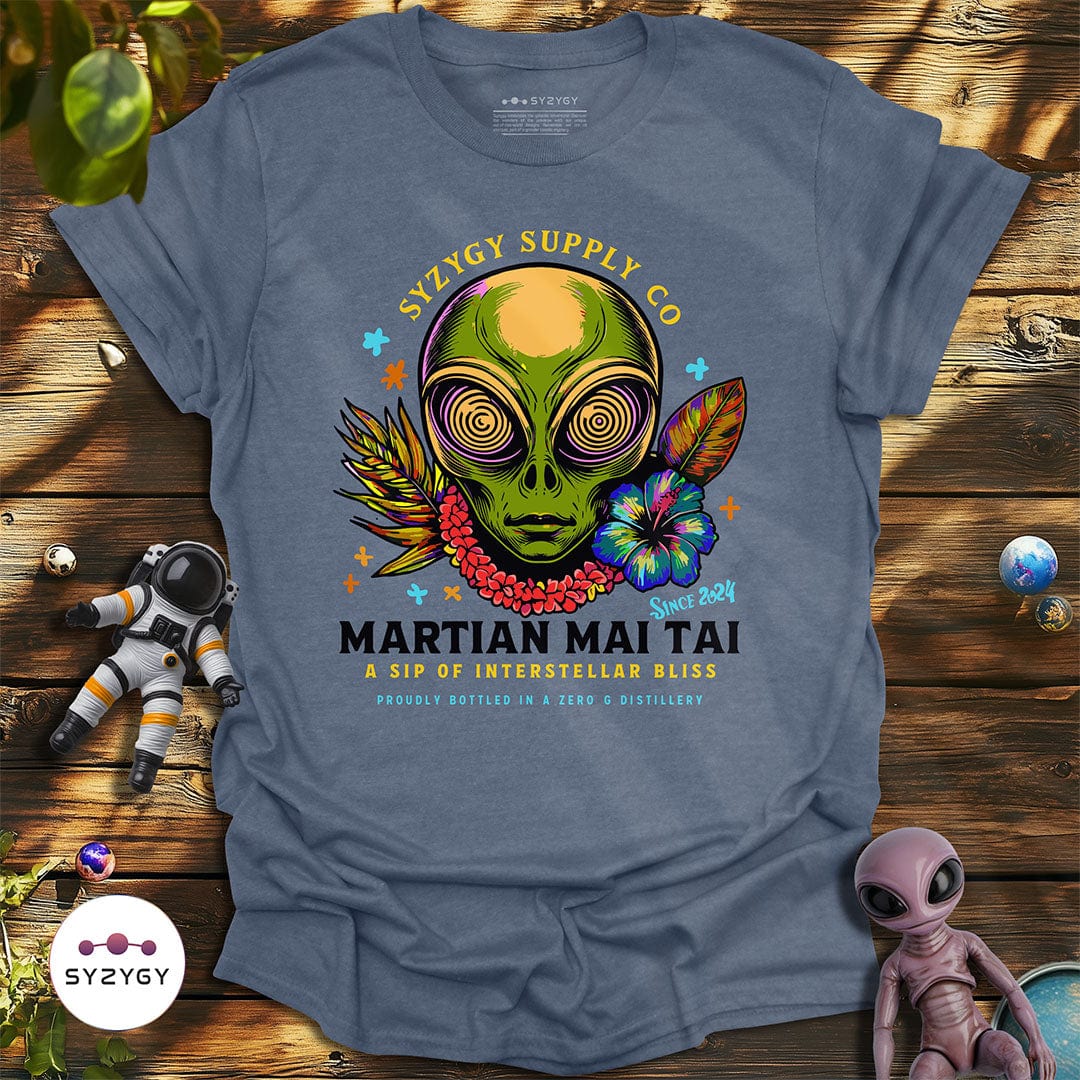 Syzygy Supply T-Shirt Heather Indigo / S Martian Mai Tai T-shirt Space Aliens UFO Apparel