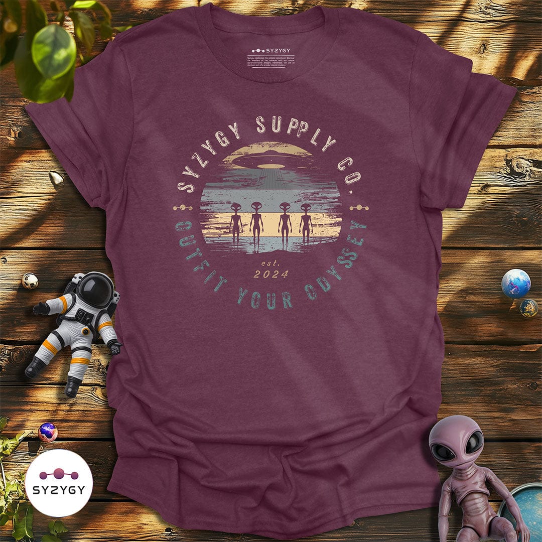 Syzygy Supply T-Shirt Heather Maroon / S Alien Arrival T-shirt Space Aliens UFO Apparel