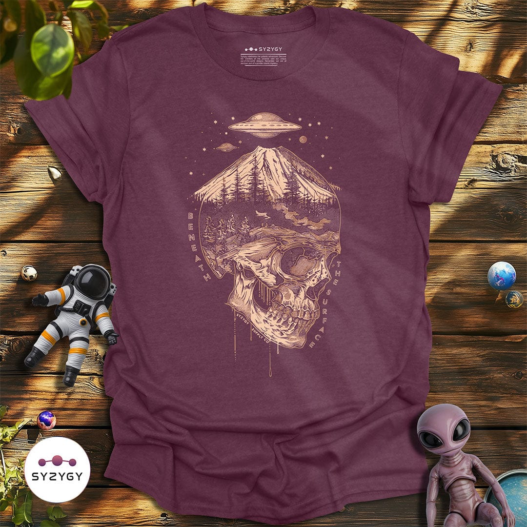 Syzygy Supply T-Shirt Heather Maroon / S Beneath the Surface T-shirt Space Aliens UFO Apparel