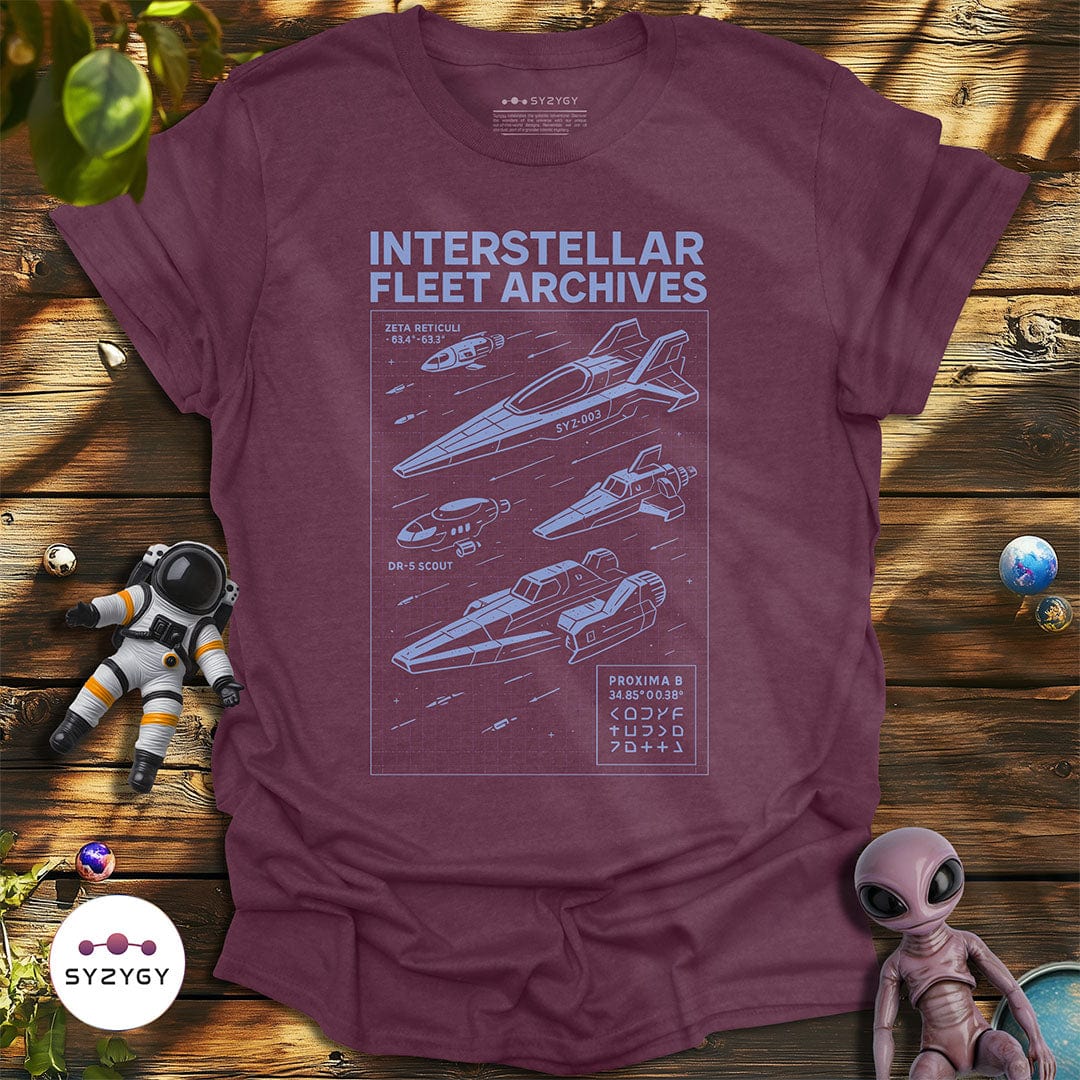 Syzygy Supply T-Shirt Heather Maroon / S Interstellar Fleet Archive T-shirt Space Aliens UFO Apparel