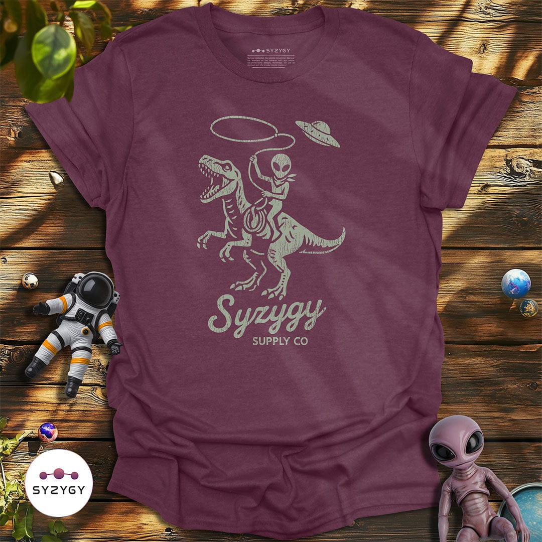 Syzygy Supply T-Shirt Heather Maroon / S Jurassic Space Cowboy T-shirt Space Aliens UFO Apparel