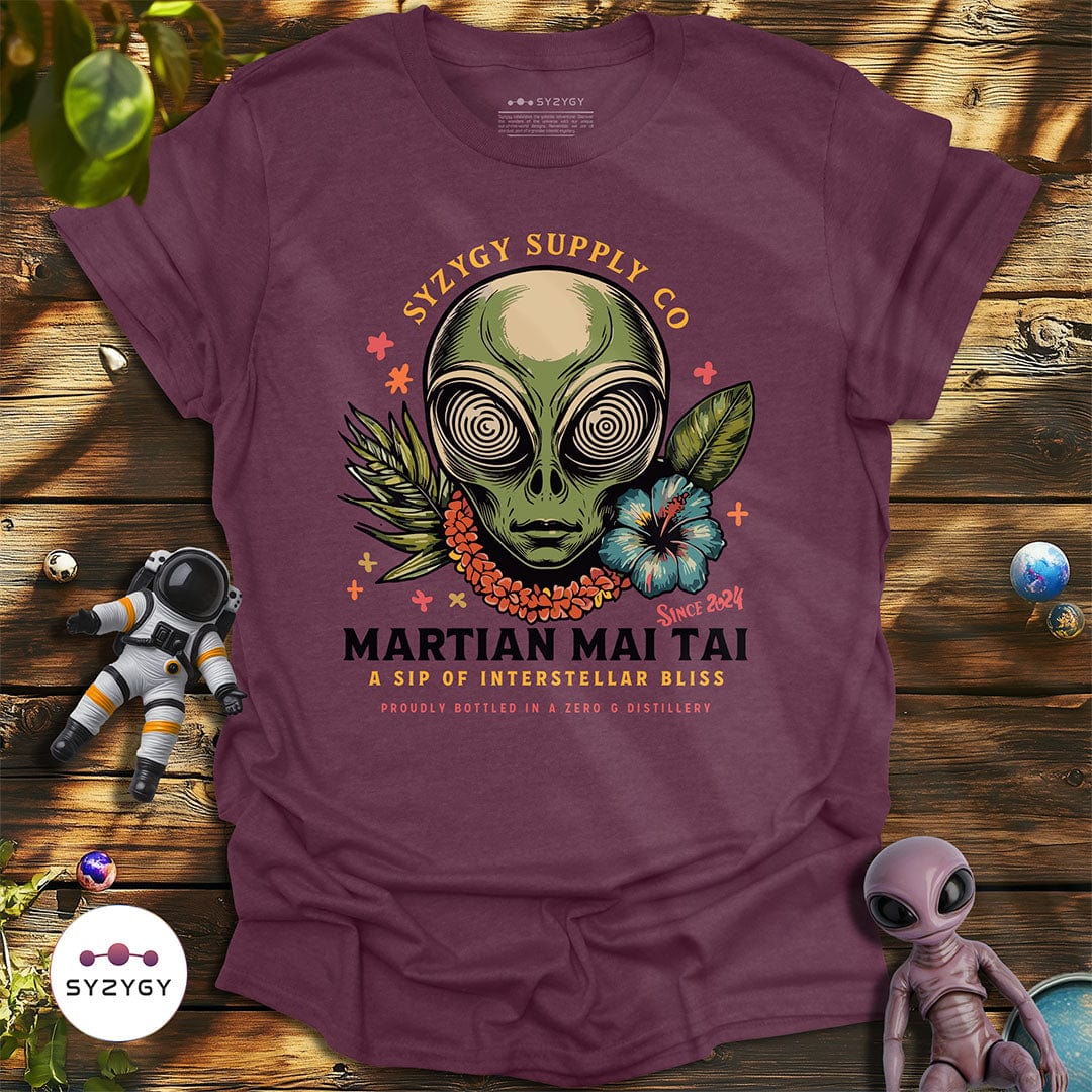 Syzygy Supply T-Shirt Heather Maroon / S Martian Mai Tai T-shirt Space Aliens UFO Apparel