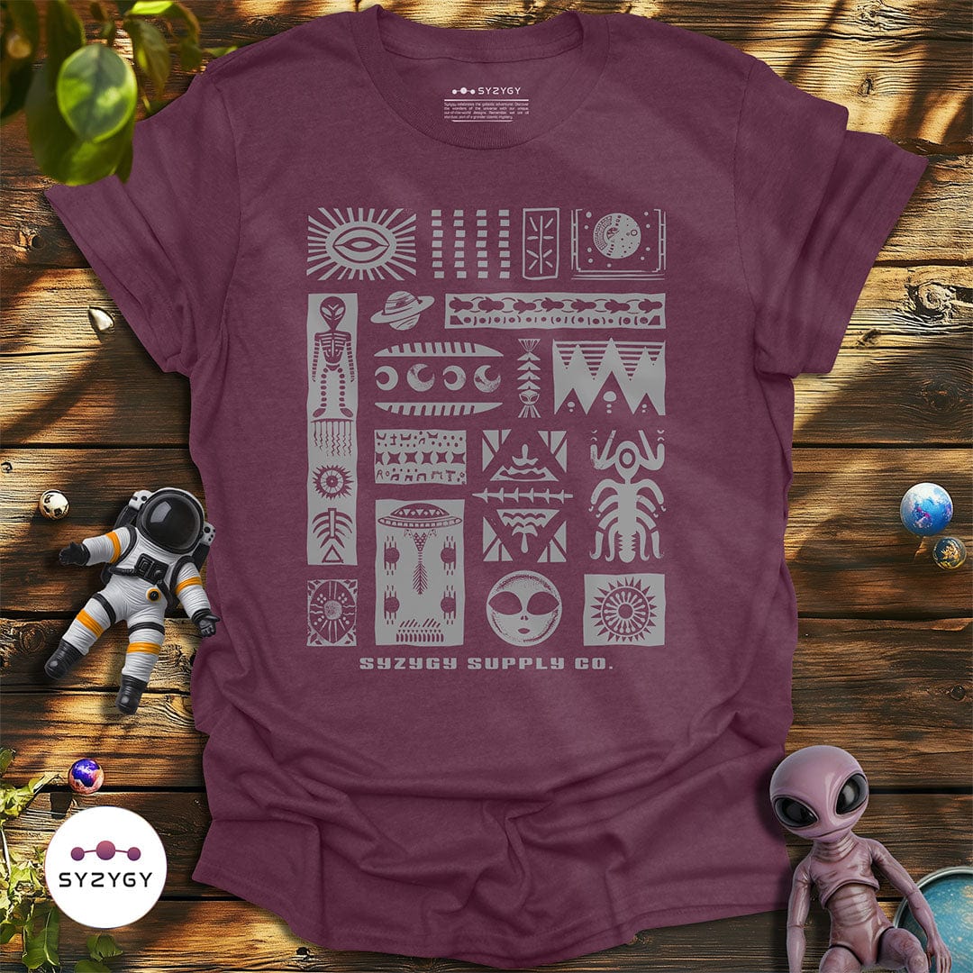 Syzygy Supply T-Shirt Heather Maroon / S Petroglyphia T-shirt Space Aliens UFO Apparel
