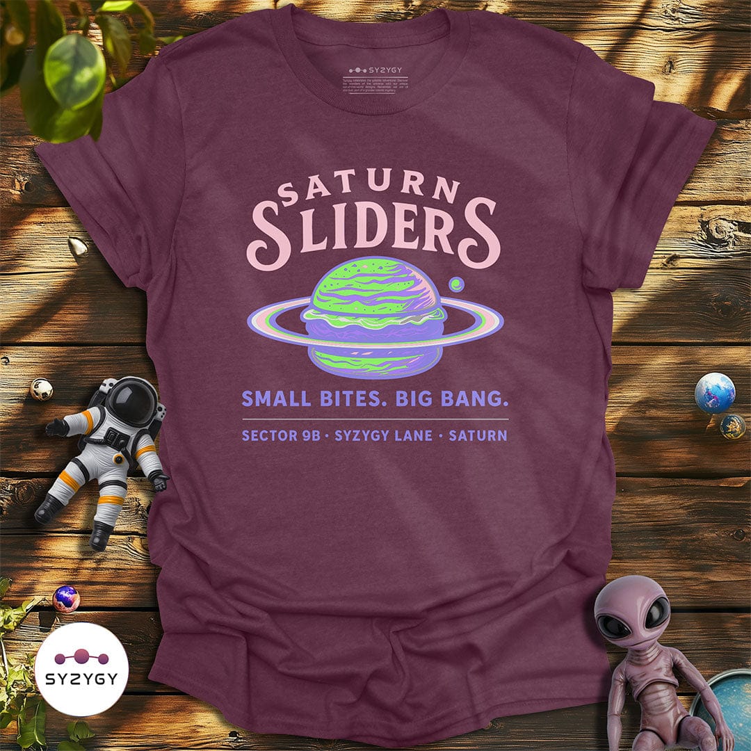 Syzygy Supply T-Shirt Heather Maroon / S Saturn Sliders T-shirt Space Aliens UFO Apparel