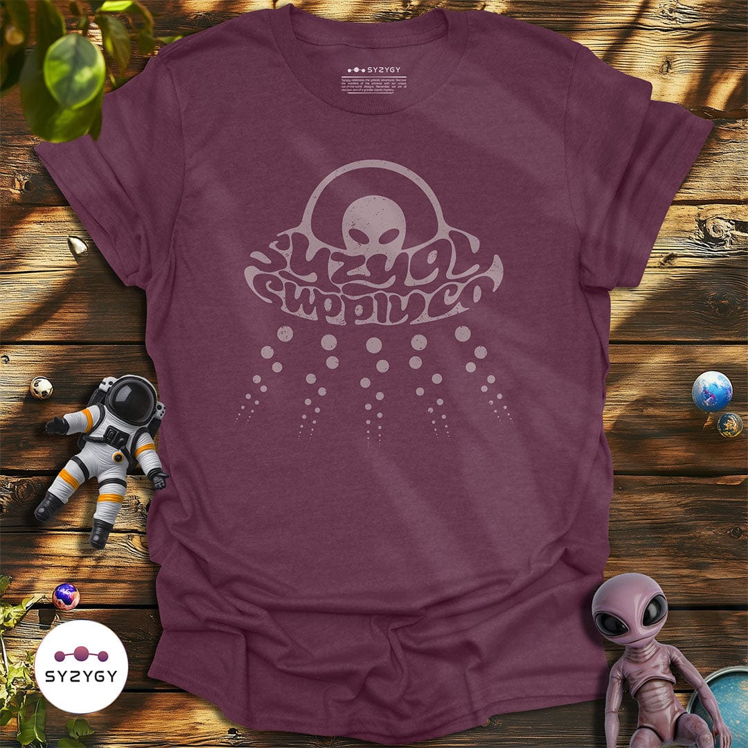 Syzygy Supply T-Shirt Heather Maroon / S Stealthy Visitor T-shirt Space Aliens UFO Apparel
