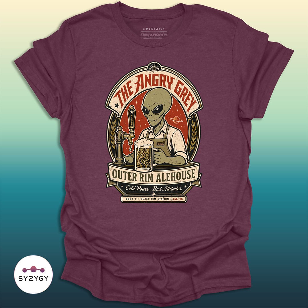 Syzygy Supply T-Shirt Heather Maroon / S The Angry Grey Alehouse Space Aliens UFO Apparel