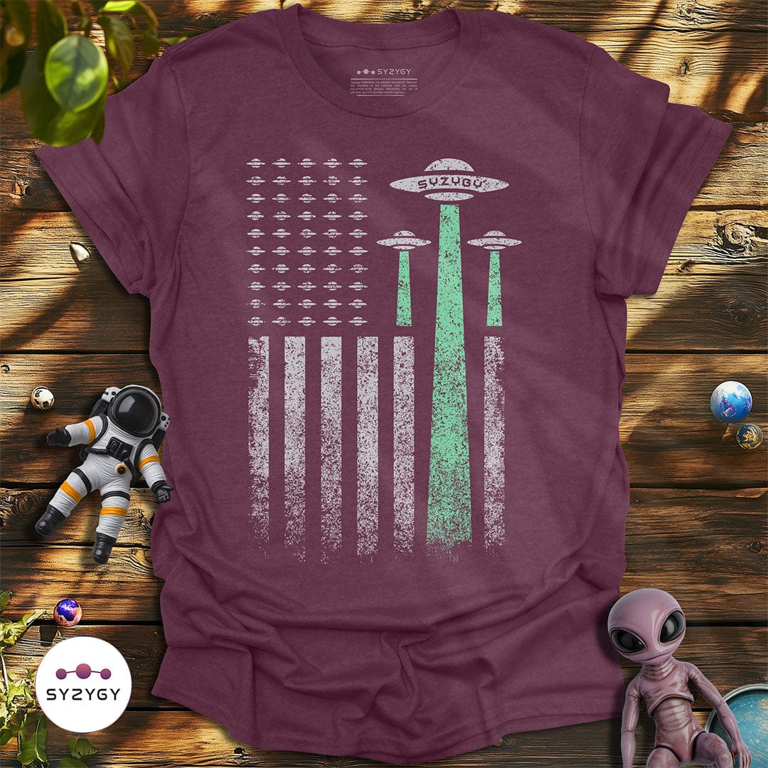 Syzygy Supply T-Shirt Heather Maroon / S Thin Green Line T-shirt Space Aliens UFO Apparel