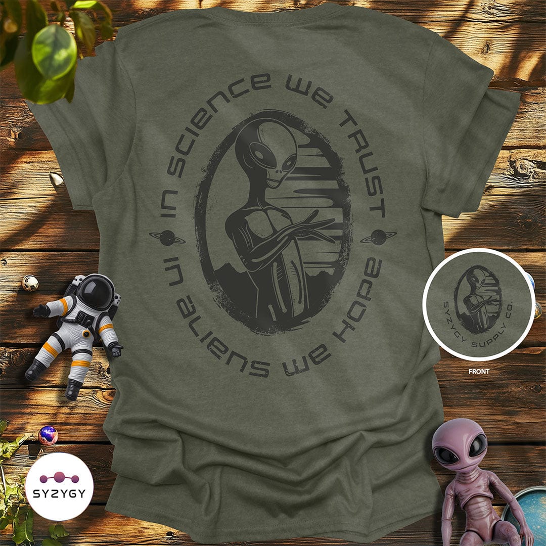 Syzygy Supply T-Shirt Heather Military Green / S Believer's Creed T-shirt Space Aliens UFO Apparel