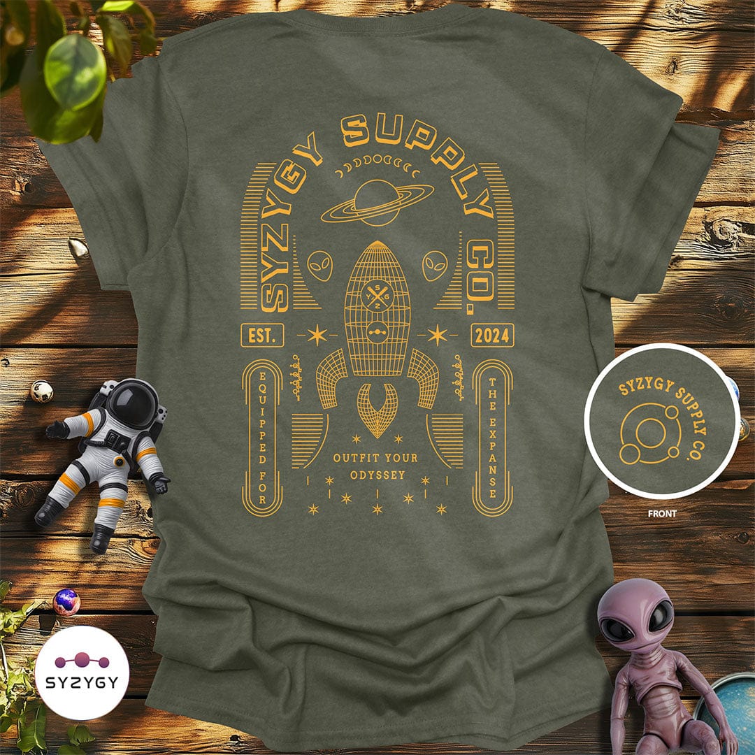 Syzygy Supply T-Shirt Heather Military Green / S Equipped for the Expanse T-shirt Space Aliens UFO Apparel