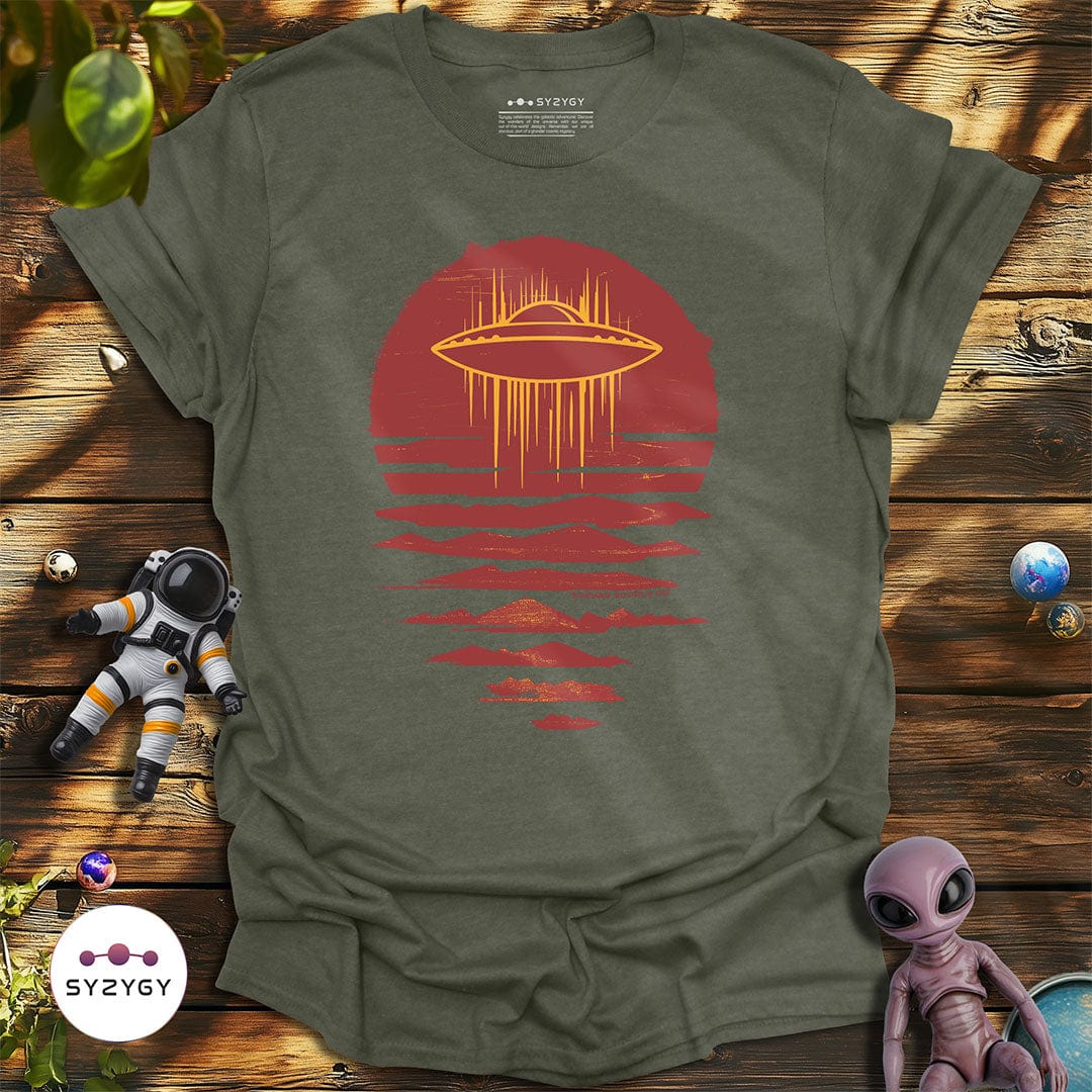 Syzygy Supply T-Shirt Heather Military Green / S Sunset Sighting T-shirt Space Aliens UFO Apparel