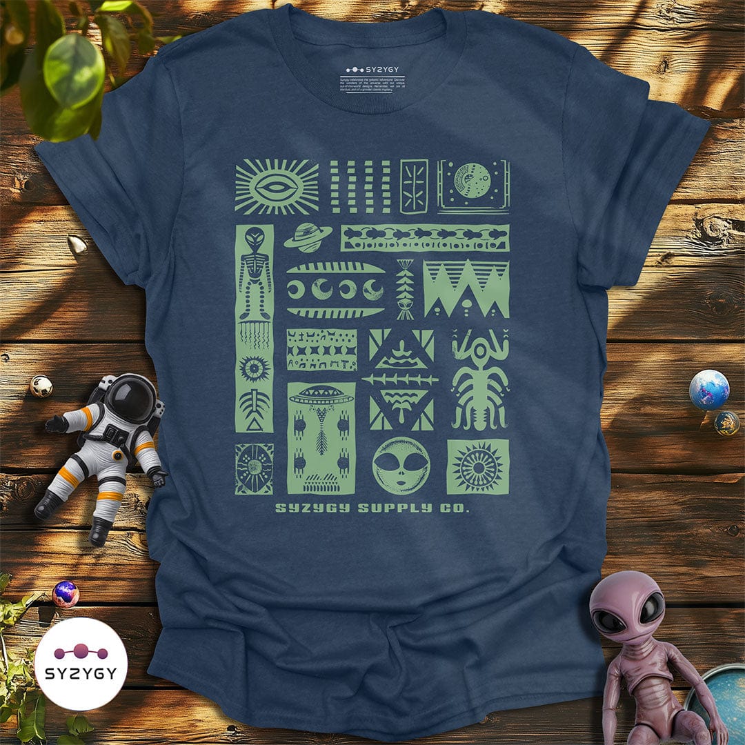 Syzygy Supply T-Shirt Heather Navy / S Petroglyphia T-shirt Space Aliens UFO Apparel
