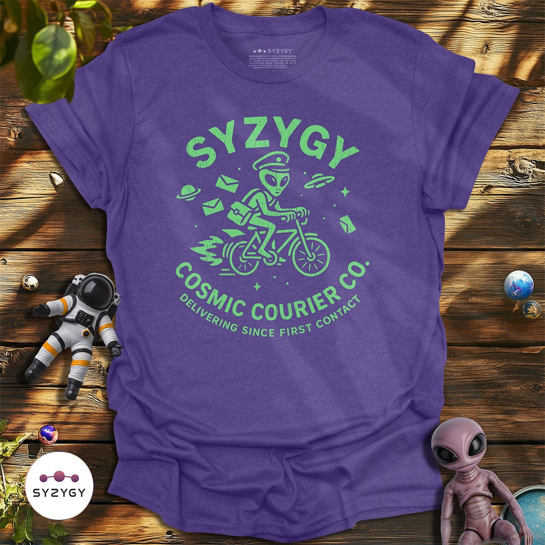 Syzygy Supply T-Shirt Heather Purple / S Cosmic Courier T-shirt Space Aliens UFO Apparel